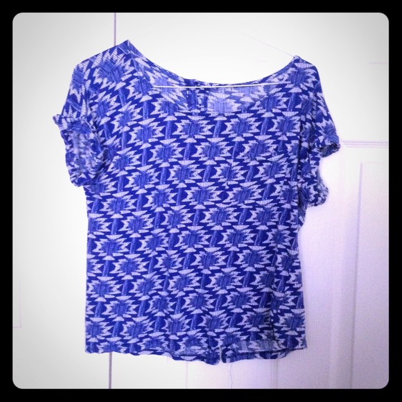 Blue and White Geometric Tribal Print Top