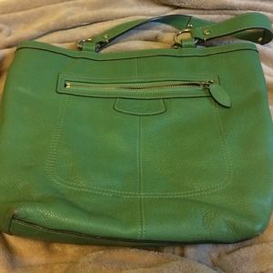 Green leather Coach handbag