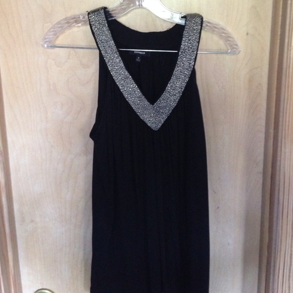 Express black top with silver beading accent