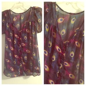 Navy Feather Design Blouse