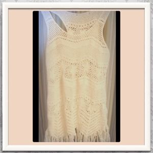 Hippie a Boho Crochet Ivory Tank w/Fringe Bottom