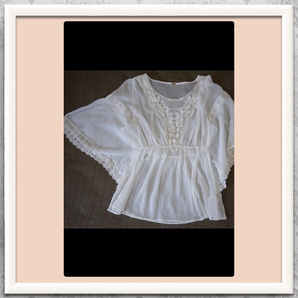 Free People Sheer Antique Short Sleeve Crochet Top
