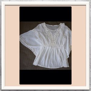 Free People Sheer Antique Short Sleeve Crochet Top