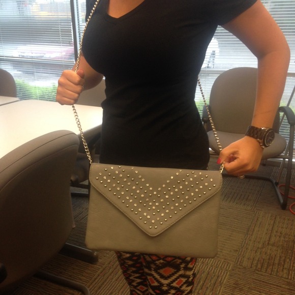 Clutches & Wallets - Gray studded envelope clutch