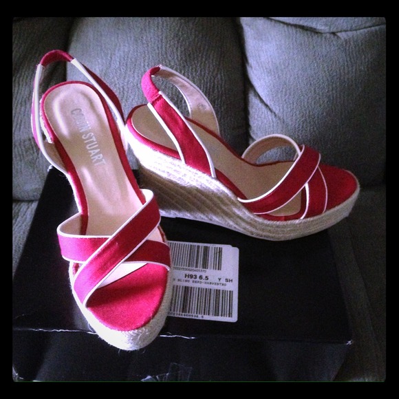 Red canvas Colin Stuart Slingback wedges