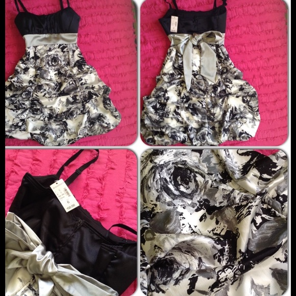 Black, cream, grey strap dress NWT