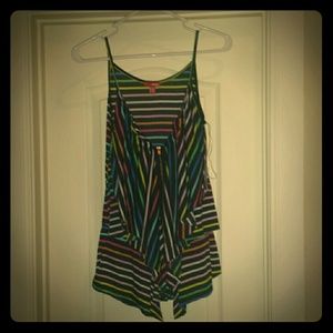 Colorful striped spaghetti strap zip up tank top