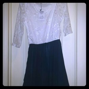 White lace top and blue bottom dress