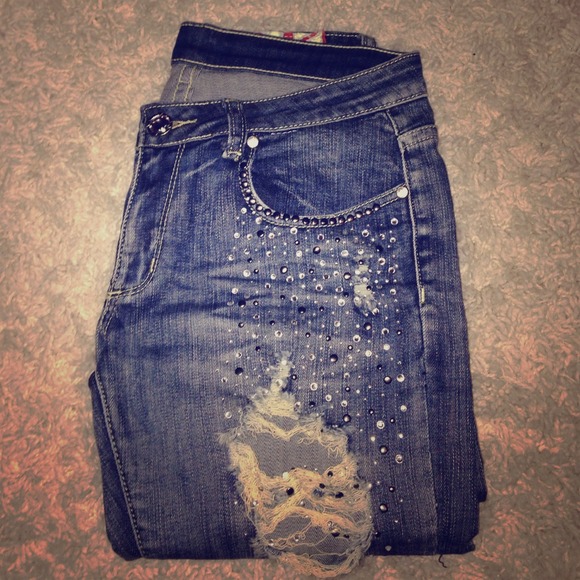 Rhinestone distressed jeans
