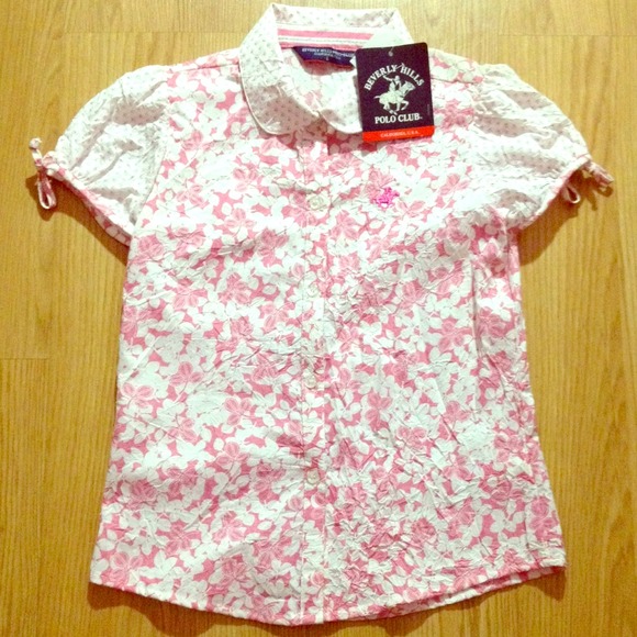 Beverly Hills Polo Club pink and white button up