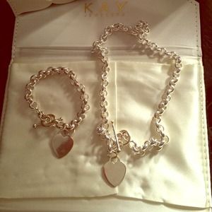 Silver heart necklace and bracelet