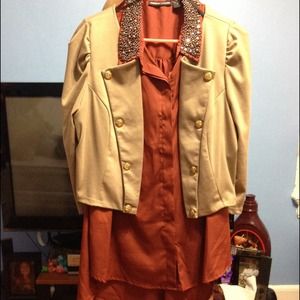 Plus size chiffon sleeveless with military jacket