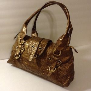 LIKE NEW: Gold and brown faux snakeskin handbag