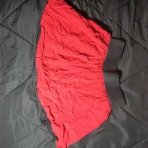 Red high waisted mini skirt
