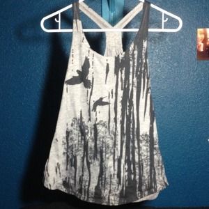 Gray tank top with tree and bird design