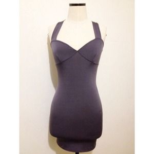 Gray Body-Con Dress with Black Elastic Bands
