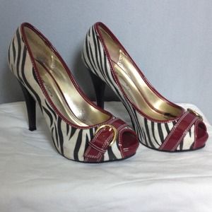 Charlotte Rouse Zebra and red patent leather pumps