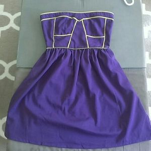 Purple Strapless dress with green trim by Ya