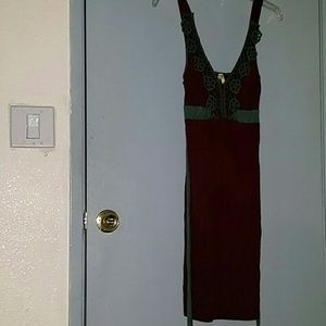 Burgandy dress with embrodiered detail