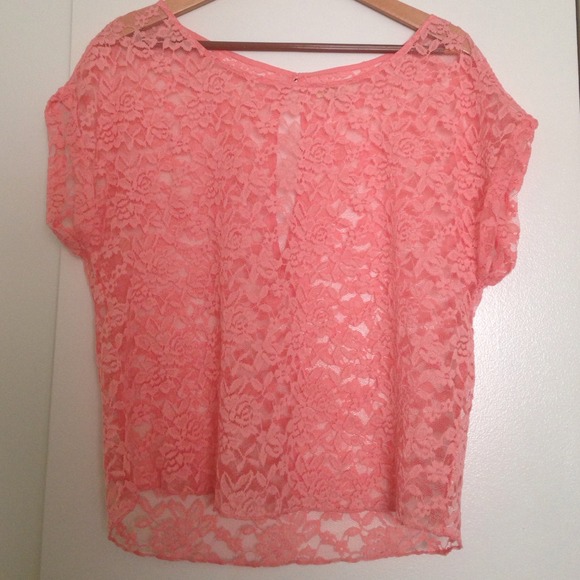 Coral sheer lace Aerie top