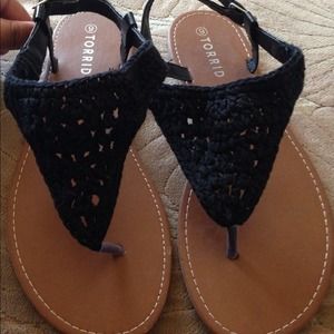 Wide Width Black Crochet Sandals