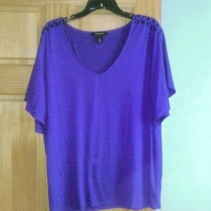 Azure blue short sleeve top with cutout detail