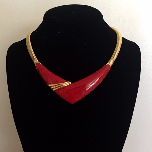Monet Vintage Costume Necklace- Red & Gold