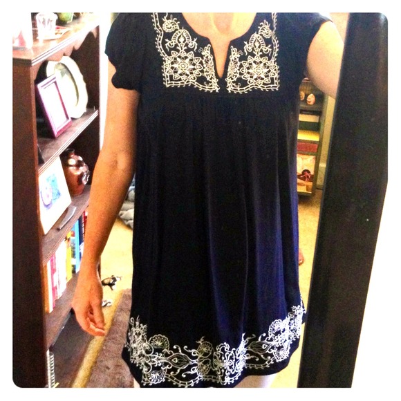 Navy Blue Smock with white embroidery