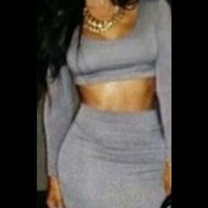 Gray high waisted cropped 2 piece bodycon dress