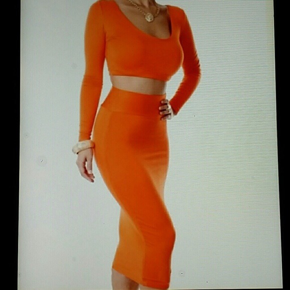 Orange high waisted cropped bodycon dress