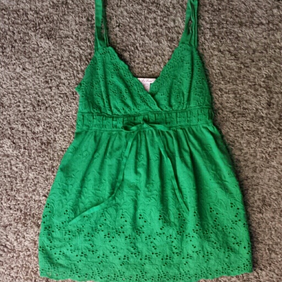 Lu Lu Lame Kelly Green Babydoll Top Blouse M