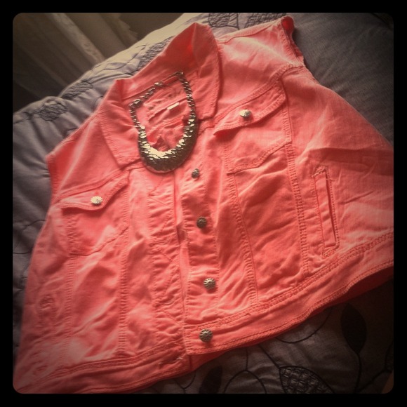 Neon pink jean vest!