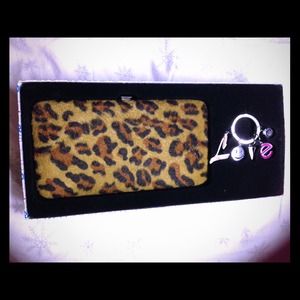 Leopard print clutch with "Love" key chain