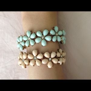 blue and pink Floral Bracelet Band (stretchy)