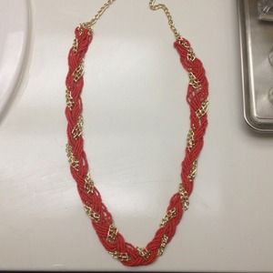 Orange bead long necklace