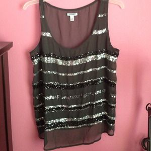 Grey sheer sequined tank