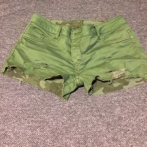 Reversible Green/Camo Ripped Shorts.