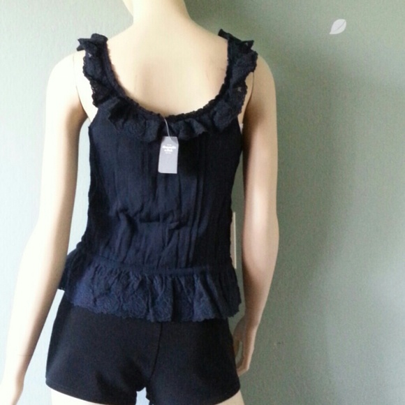 New Abercrombie and Fitch Navy Ruffle Pamela Top - Picture 2 of 3