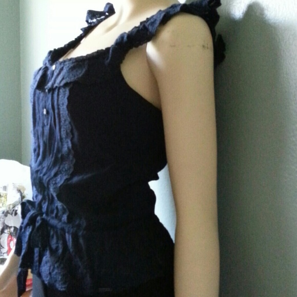 New Abercrombie and Fitch Navy Ruffle Pamela Top - Picture 3 of 3