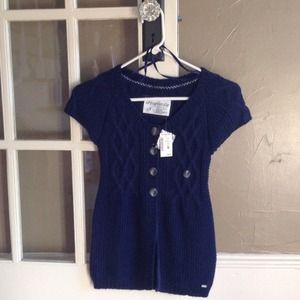 Navy blue short sleeve button up sweater