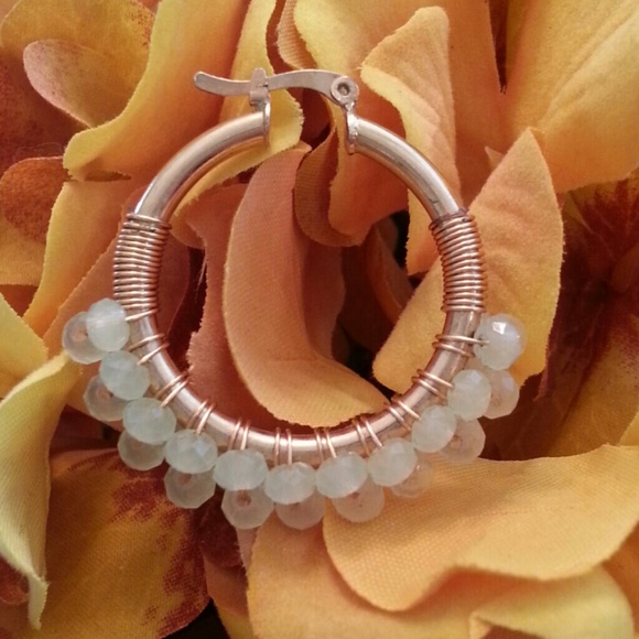Mint green crystal hoops 18k plated