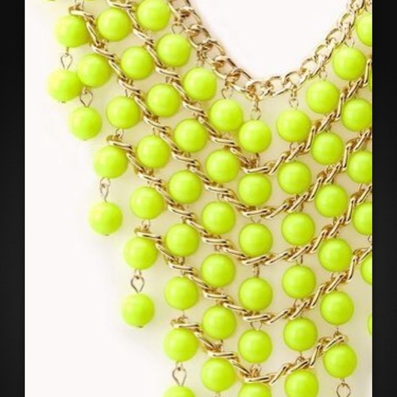 Forever 21 Neon Yellow Sleek Beaded Bib Necklace - Picture 3 of 4