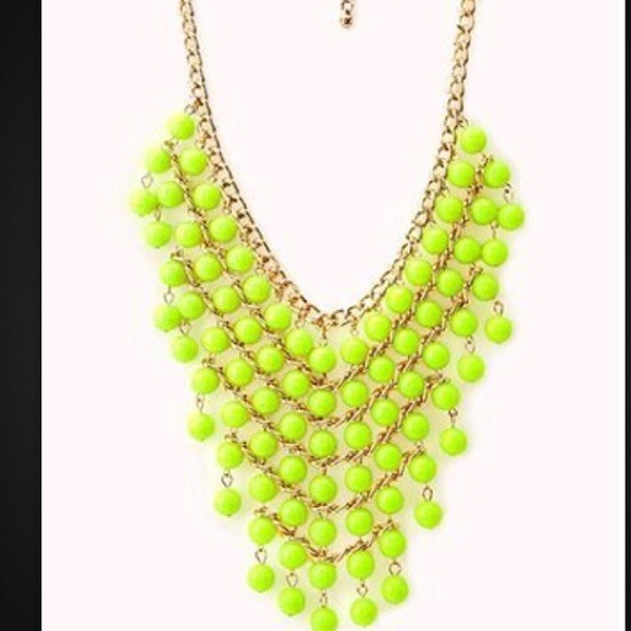Forever 21 Neon Yellow Sleek Beaded Bib Necklace - Picture 4 of 4