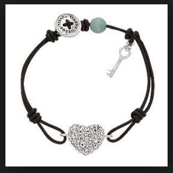 Fossil Jewelry - FOSSIL diamond crystal heart, brown tie bracelet.