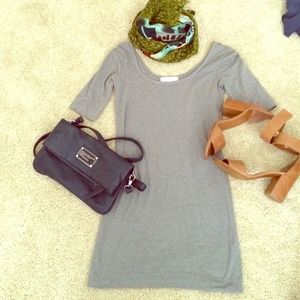 Grey 3/4 sleeve body con dress