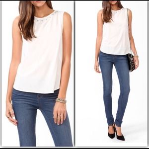 Forever 21 White Studded Darted Tank