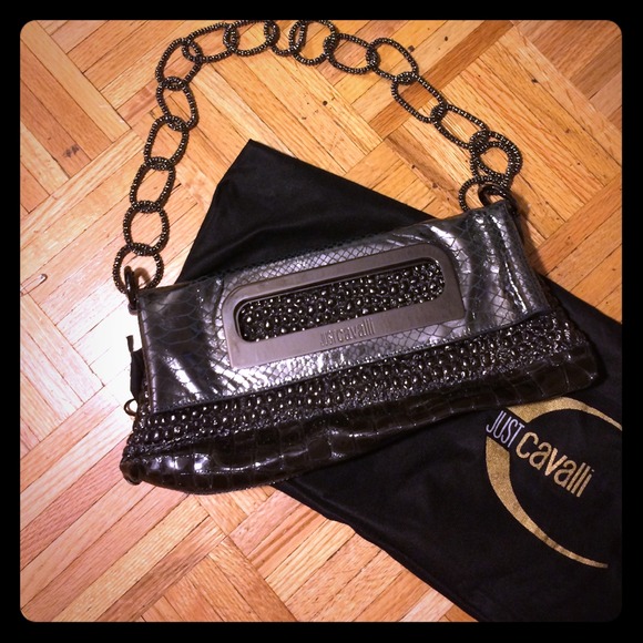 ⬇️Just Cavalli metallic leather fold over bag