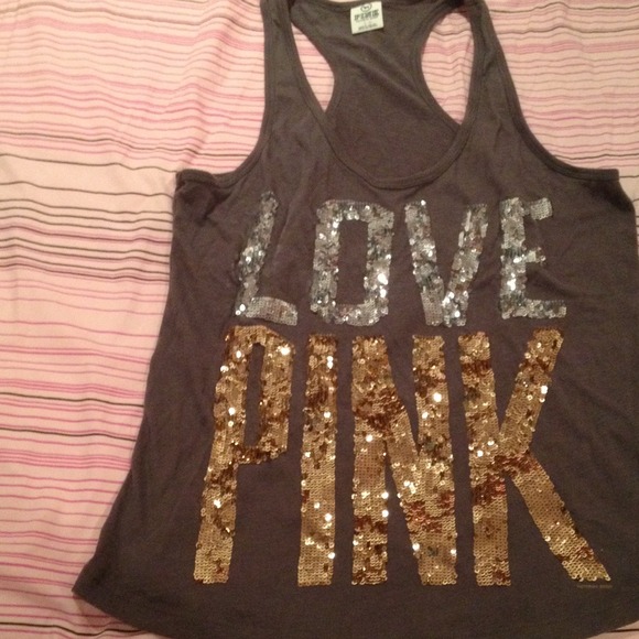 VS pink racer back sequin tank top- gray
