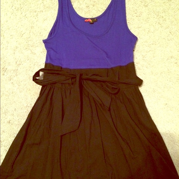 Black and purplish blueish dress with a bow belt
