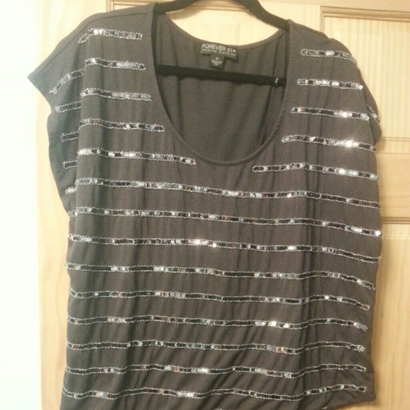 Slate gray shirt with sequin stripes